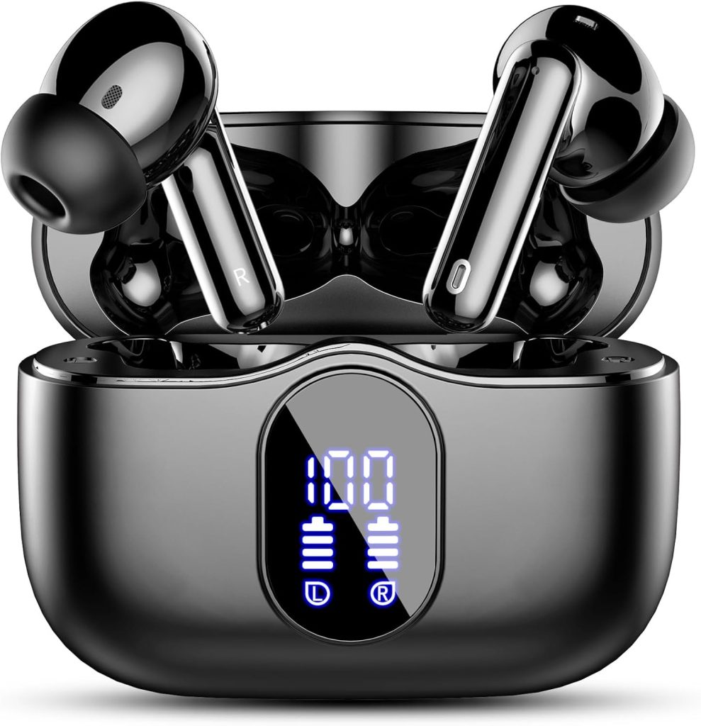Wireless Earbuds, Bluetooth 5.4 Headphones Bass Stereo, Ear Buds with Noise Cancelling Mic, LED Display in Ear Earphones Clear Calls, IP7 Waterproof Bluetooth Earbuds for Phones/Sports/Laptop, Black Wireless Earbuds, Bluetooth 5.4 Headphones Bass Stereo, Ear Buds with Noise Cancelling Mic, LED Display in Ear Earphones Clear Calls, IP7 Waterproof Bluetooth Earbuds for Phones/Sports/Laptop, Black